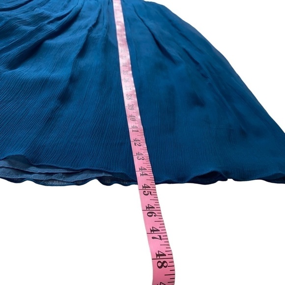 Maggy London Teal‎ Crepey 100% Silk Halter Midi Dress with Beaded Waist Sz 10 - Picture 8 of 8